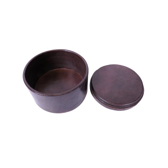 Vtg.Embossed Leather & Wood Round Trinket Box 2.5 W 1.75 H For Jewelry&Trinkets - Picture 3 of 3